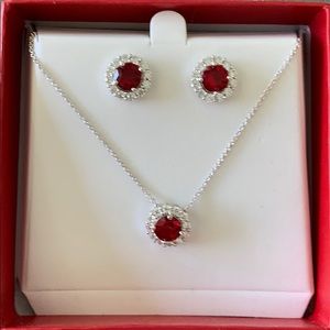 NEW earring and necklace red ruby and diamond set